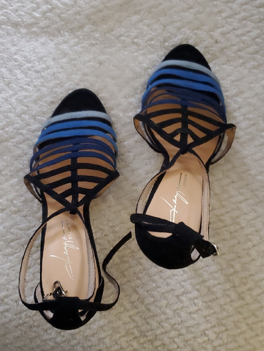 Multi-Blue Strappy Ankle-Tie Heeled Sandals
